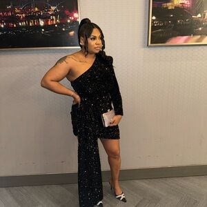 ASOS Glittering Black One-Shoulder Dress